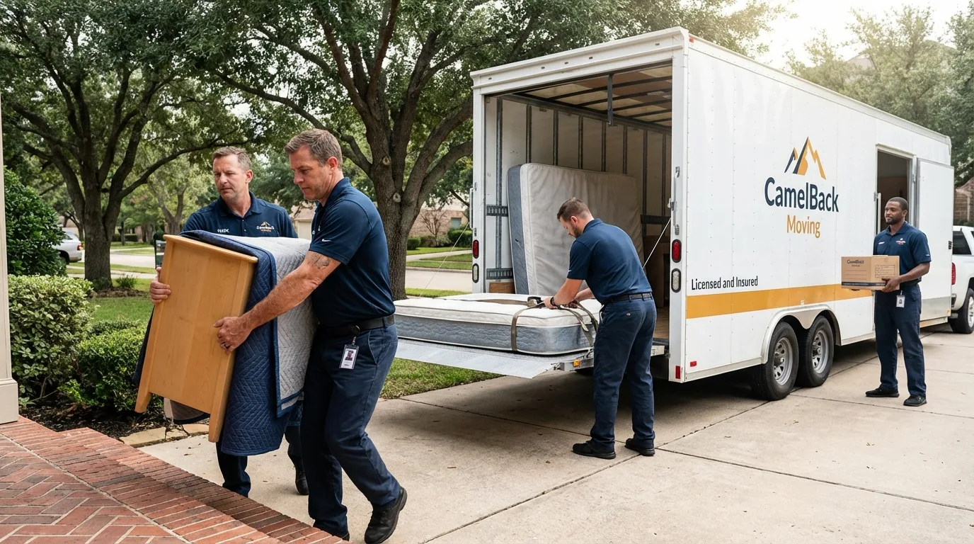 Crew loading residential truck for cross-state move from Woodbine, GA
