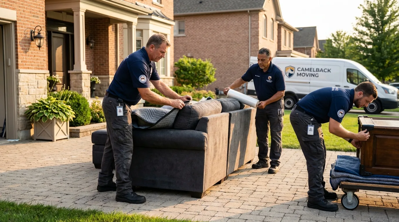 Large estate moving crew wrapping furniture in Woodbine, GA