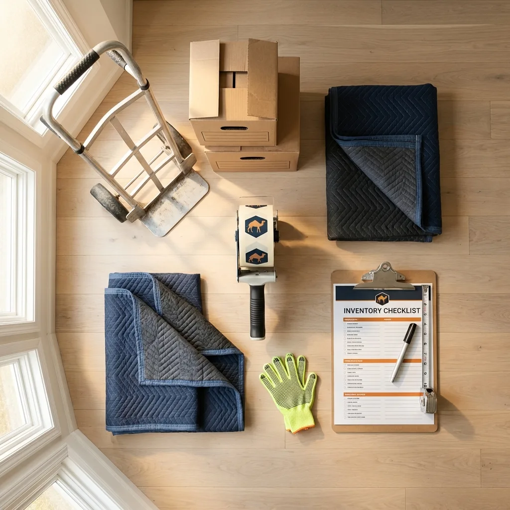 Professional moving supplies and packing materials layout for Woodbine residential relocations
